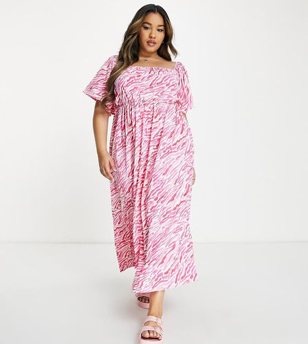 ASOS DESIGN Curve - Robe de plage longueur mollet à manches évasées et imprimé zébré - Rose - Asos Curve - Modalova