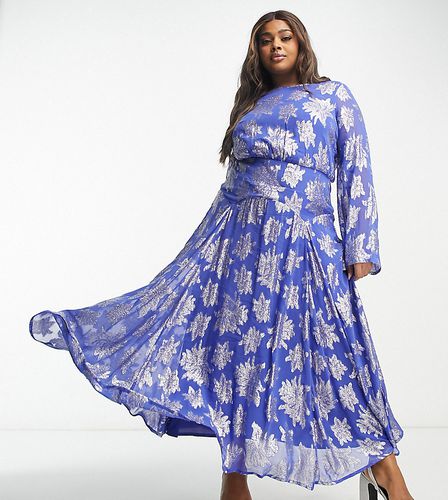 ASOS DESIGN Curve - Robe longue à manches longues avec poignets volantés - métallisé - Asos Curve - Modalova