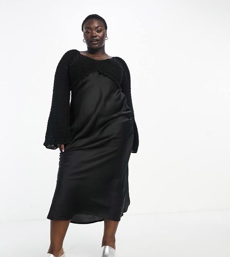 ASOS DESIGN Curve - Robe longue en satin à manches longues avec buste en maille crochetée - Asos Curve - Modalova