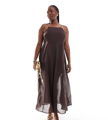 ASOS DESIGN Curve - Robe mi-longue à encolure carrée avec jupe à godets - Chocolat - Asos Curve - Modalova