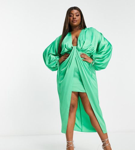 ASOS DESIGN Curve - Robe mi-longue en satin à manches bouffantes et jupe drapée - Asos Curve - Modalova