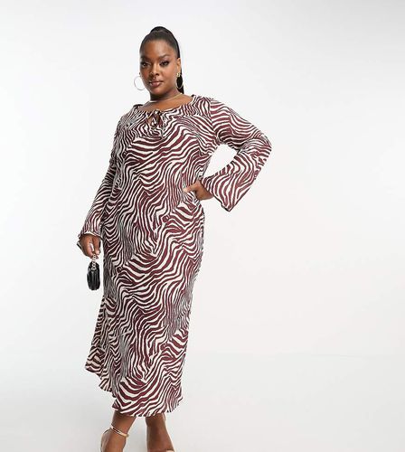 ASOS DESIGN Curve - Robe mi-longue nouée sur l'avant à manches longues et imprimé zébrures - Asos Curve - Modalova