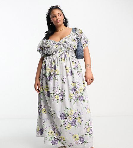 ASOS DESIGN Curve - Robe mi-longue style corset côtelé en coton imprimé fleurs - Asos Curve - Modalova