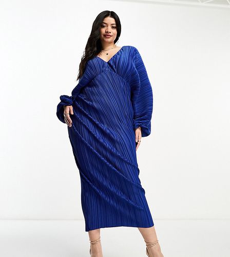 ASOS DESIGN Curve - Robe mi-longue plissée avec décolleté plongeant échancré et manches blouson - Asos Curve - Modalova