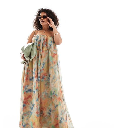 ASOS DESIGN Curve - Robe nuisette longue à taille froncée avec imprimé flou - Asos Curve - Modalova