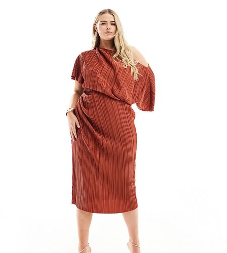 ASOS DESIGN Curve - Robe plissée mi-longue à épaules tombantes - Rouille - Asos Curve - Modalova