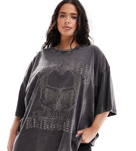 ASOS DESIGN Curve - T-shirt oversize avec imprimé crâne rock à strass thermocollés - Anthracite délavé - Asos Curve - Modalova