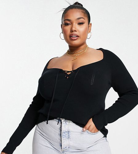 ASOS DESIGN Curve - Top en maille avec décolleté en caur et laçage à l'avant - Asos Curve - Modalova