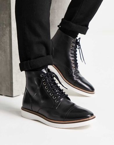 Bottines à lacets en cuir avec semelle compensée blanche - Asos Design - Modalova