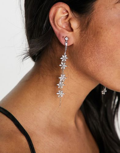 Boucles d'oreilles pendantes avec chaîne ornée de fleurs et cristaux - Asos Design - Modalova
