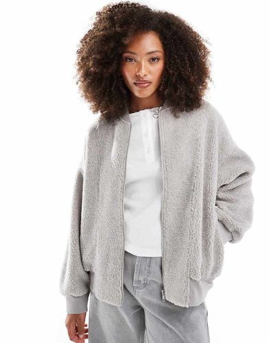 Bomber style sweat en imitation peau de mouton et polaire - Gris - Asos Design - Modalova