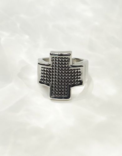 Bague chunky en acier inoxydable étanche avec motif croix texturé - brossé - Asos Design - Modalova