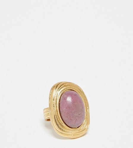 Bague en plaqué or 14 carats sertie d'une véritable pierre semi-précieuse - Asos Design - Modalova