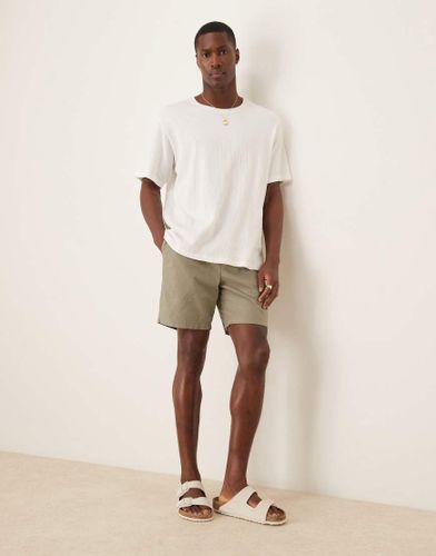 Bermuda mi-long coupe slim en lin mlang - Kaki - Asos Design - Modalova