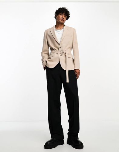 Blazer ajusté avec ceinture en tissu micro texturé - Taupe - Asos Design - Modalova