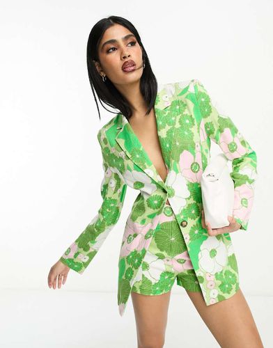 Blazer de tailleur habillé à fleurs rétro et liens au dos avec lin - Asos Design - Modalova