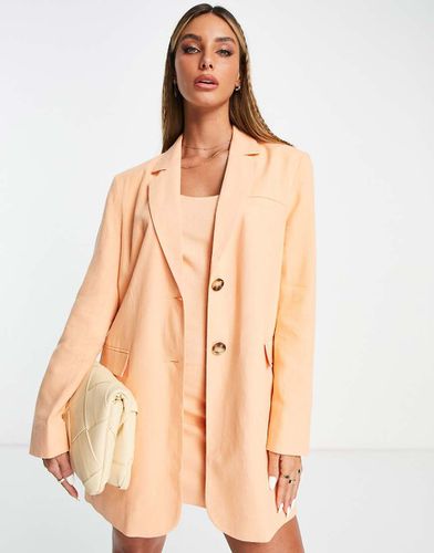 Blazer de tailleur long en lin - Pêche - Asos Design - Modalova