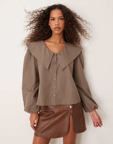 Blouse à col oversize à carreaux vichy - Marron à carreaux - Asos Design - Modalova