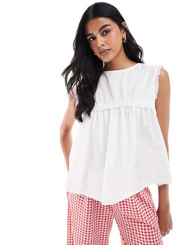 Blouse sans manches en coton et bordée de dentelle - Blanc - Asos Design - Modalova