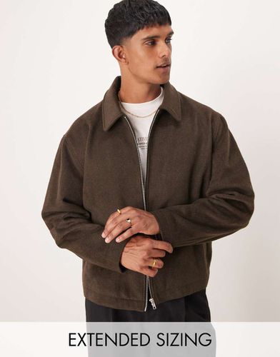 Blouson Harrington court et oversize aspect laine - Marron - Asos Design - Modalova