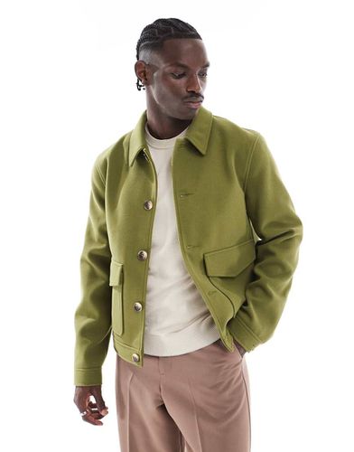 Blouson Harrington en aspect laine avec poches - Kaki - Asos Design - Modalova