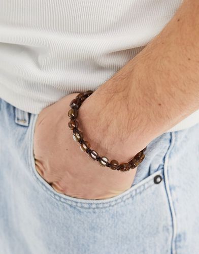 Bracelet avec perles carrées semi-précieuses - Marron - Asos Design - Modalova