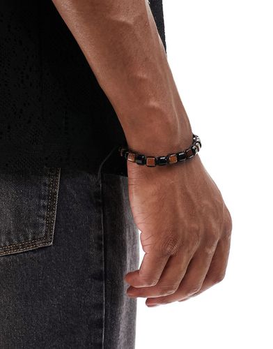 Bracelet orné de perles carrées - Noir et marron - Asos Design - Modalova
