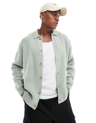 Gilet boutonné oversize en maille brossée - sauge - Asos Design - Modalova