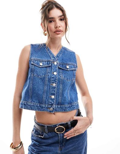 Gilet de costume en jean coupe carrée style western - moyen - Asos Design - Modalova