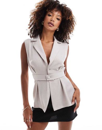 Gilet de costume long à coupe structurée - Taupe - Asos Design - Modalova