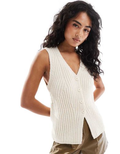 Gilet de costume long en maille côtelée structurée - Crème - Asos Design - Modalova