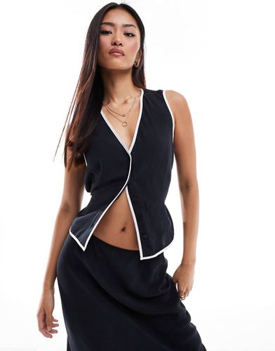 Gilet de tailleur d'ensemble en lin mélangé avec bords contrastants - Asos Design - Modalova