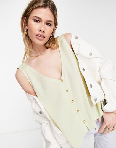 Débardeur col V effet froissé avec boutons en corne - sauge - Asos Design - Modalova