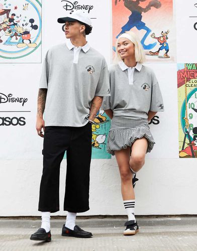 Disney - T-shirt unisexe oversize à col polo et imprimés Mickey Mouse - chiné - Asos Design - Modalova