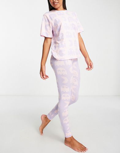 Ensemble de pyjama à imprimé Pacman avec legging et t-shirt oversize - Rose et lilas - Asos Design - Modalova