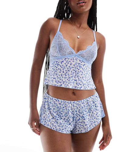 Ensemble de pyjama avec caraco en tulle et dentelle et short à petites fleurs - Asos Design - Modalova