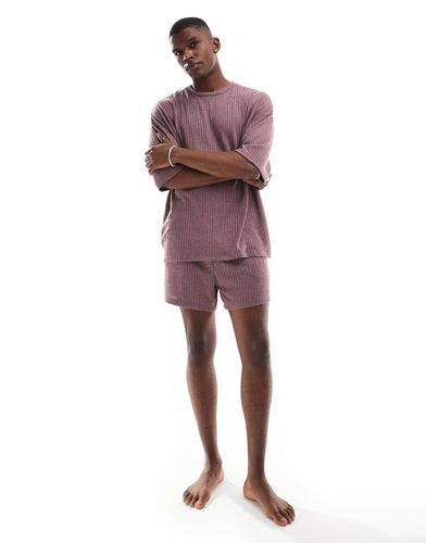 Ensemble loungewear côtelé et brossé avec short et t-shirt coupe carrée - foncé - Asos Design - Modalova