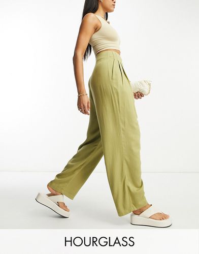 Hourglass - Pantalon en lin mélangé avec taille surpiquée - Olive - Asos Design - Modalova