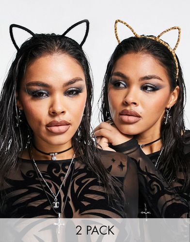 Halloween - Lot de 2 serre-tête avec oreilles de chat - Noir et léopard - Asos Design - Modalova