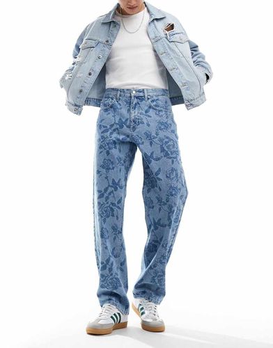 Jean baggy avec imprimé fleurs - Délavage moyen - Asos Design - Modalova