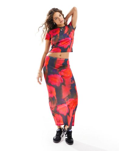 Jupe d'ensemble mi-longue en tulle à imprimé floral flou - Rouge - Asos Design - Modalova