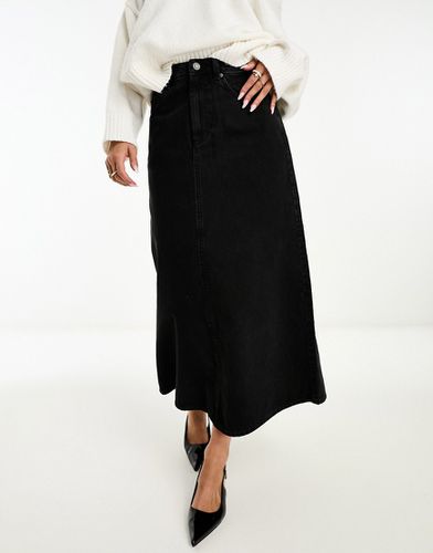 Jupe en jean mi-longue trapèze fendue sur le côté - délavé - Asos Design - Modalova