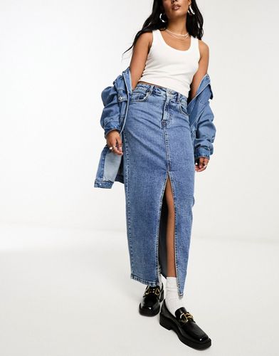 Jupe longue en jean avec ourlet fendu - moyen délavé - Asos Design - Modalova