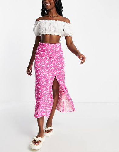 Jupe mi-longue fendue sur la cuisse à petites fleurs - Rose - Asos Design - Modalova