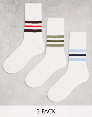 Lot 3 paires de chaussettes côtelées avec bandes colorées - Écru - Asos Design - Modalova