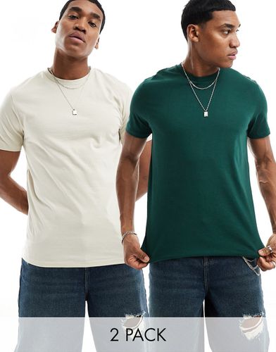 Lot de 2 t-shirts - Vert foncé et taupe - Asos Design - Modalova