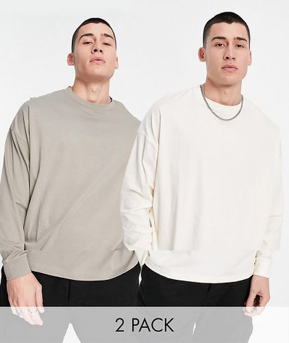 Lot de 2 t-shirts oversize à manches longues - Écru et beige - Asos Design - Modalova