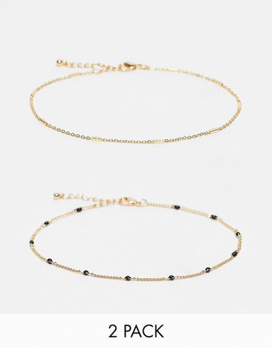 Lot de 2 bracelets de cheville à maillons et perles noires - Asos Design - Modalova