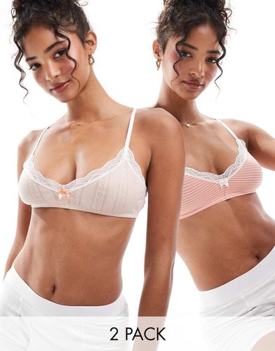 Lot de 2 brassières à bordures dentelle - Pêche rayé/maille pointelle - Asos Design - Modalova