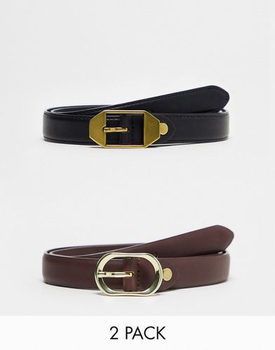 Lot de 2 ceintures fines taille et hanches pour jean - Noir et marron - Asos Design - Modalova